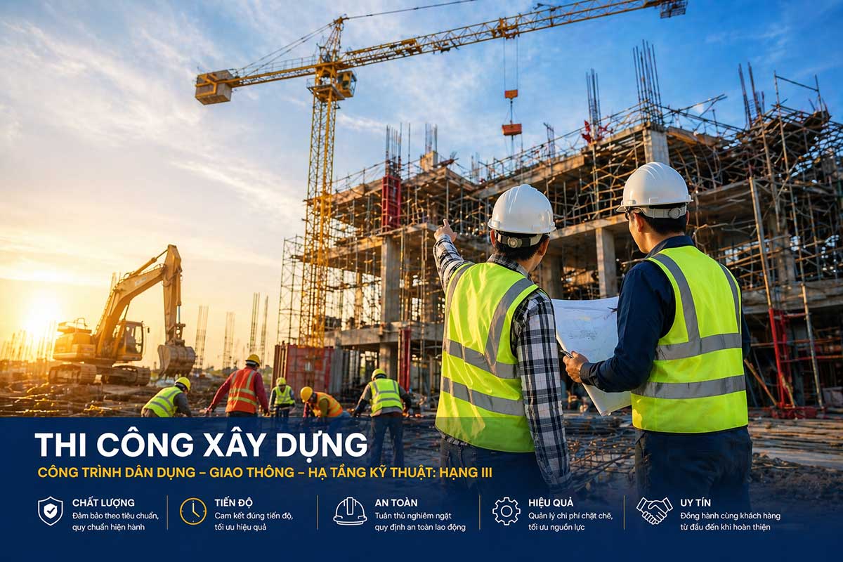 Thi công xây dựng công trình Dân dụng, Giao thông, Hạ tầng kỹ thuật